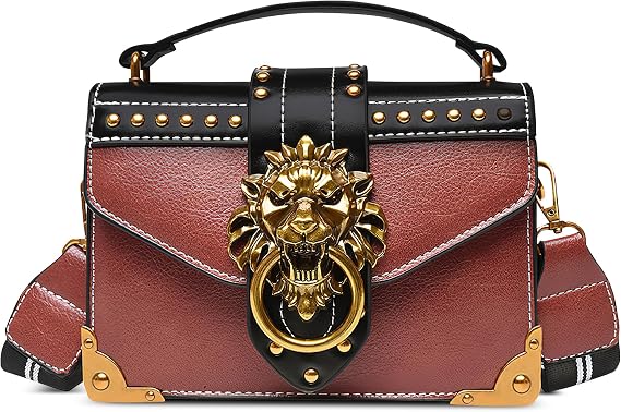 Women Vintage Handbag – Waterproof PU Leather Shoulder Bag for Women with Lion Head Metal Accent, Detachable Crossbody Strap | Elegant Top Handle Bag for Work, Travel, Party (Iceberry Pink)