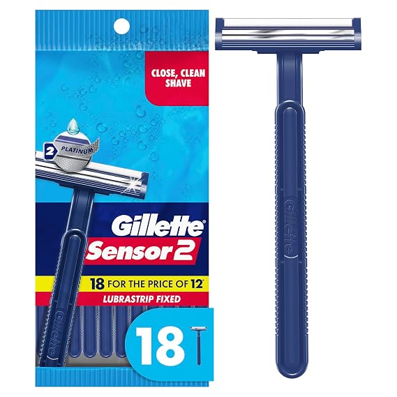 Gillette Sensor2 Disposable Razors for Men, Water Activated Lubrastrip to Help Avoid Skin Irritation, 18 count