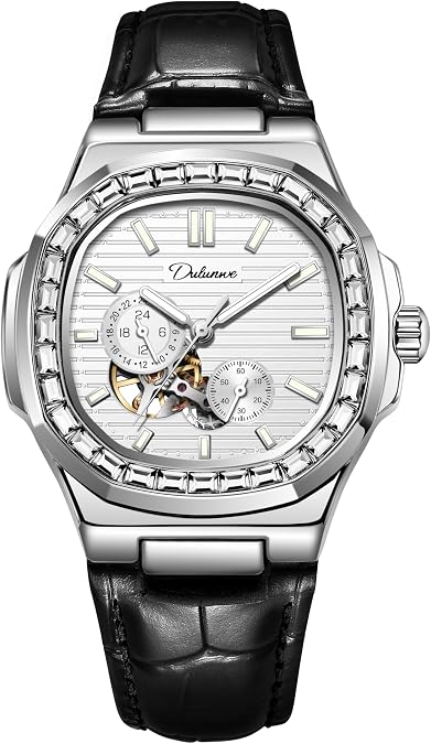 Men Watch Mechanical Automatic Winding Elegant Nautilus Leather Wristwatch