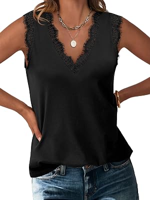 ANRABESS Womens Lace Trim Tank Tops V Neck Sleeveless Shirts 2026 Summer Casual Trendy Dressy Cami Top