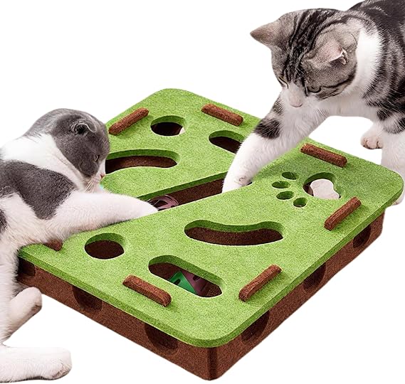 Speedy Panther Interactive Cat Puzzle Toy, Mental Stimulation Box with 3 Balls, Indoor Cat Brain Training Game, Green