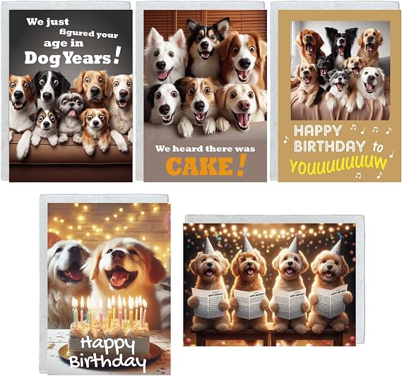 Gooji 5x7 Dogs Birthday Cards Bulk 10 Pack, Funny Humorous Cute Cards for Wife Husband Teenage Young Boy Girl Men Women Adult, Corgi Chihuahua Bulldog Pawthers Golden