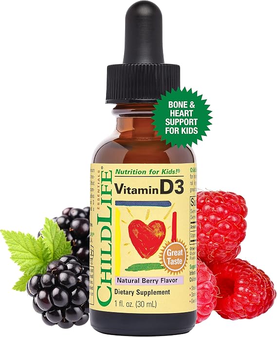 CHILDLIFE ESSENTIALS Vitamin D3 - Vitamin D Drops for Infants,Toddlers & Kid Supports Immune, Respiratory, Heart, Bone Health, All-Natural, Non-GMO, 500 IU (12.5 mg) - Berry Flavor, 1 Fl. Oz Bottle
