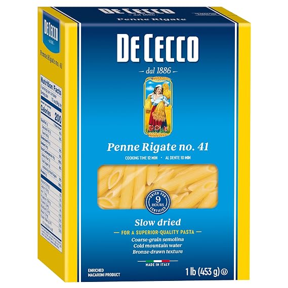 De Cecco Penne Rigate No. 41 Pasta, 16 Oz (Pack of 12), Authentic, Slow Dried, Made with Durum Wheat, Versatile Pasta for Sauces & Recipes, Made in Italy