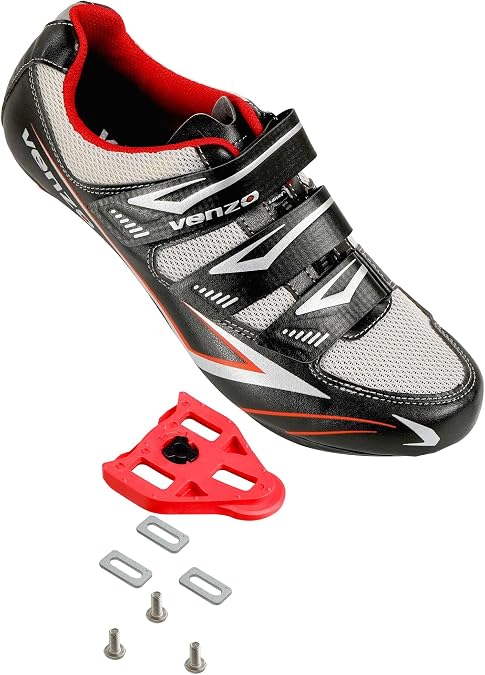 Venzo Bicycle Men's Road Cycling Riding Shoes - 3 Straps - Compatible with Look Delta & for Shimano SPD-SL - Perfect for Road Racing Bikes - Black - 6.5 US Men