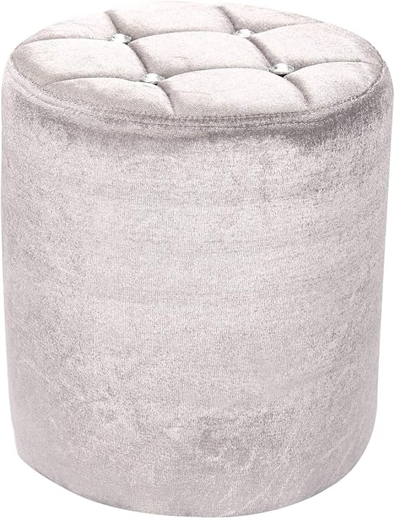 Shoze Round Dressing Table Stool Upholstered Velvet Plush Vanity Chair Folding Storage Box Seat Legs Padded Footrest Reception Chair 37CM *30CM (Silver)