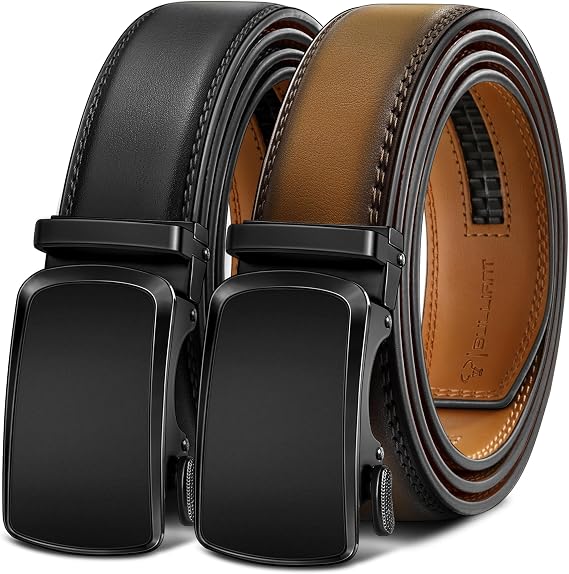 BULLIANT Men's Ratchet Leather Belt Trimmable 2Pack 1 3/8"-Gift Boxed