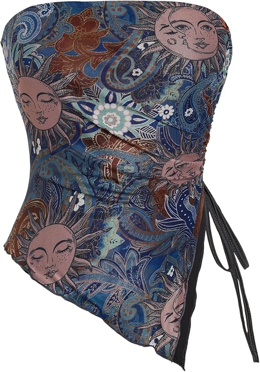 Milumia Women's Boho Crop Top Y2k Asymmetrical Bandana Tube Tops 2000s