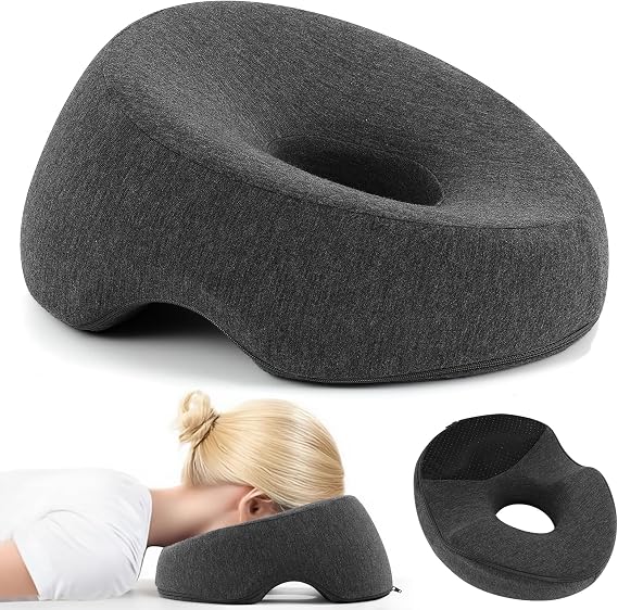 Face Down Adjustable Memory Foam Pillow with 2 Air Vents - Stomach Sleep & Post-Eye Surgery Headrest with Massage Cushion for Recovery (Dark Gray)