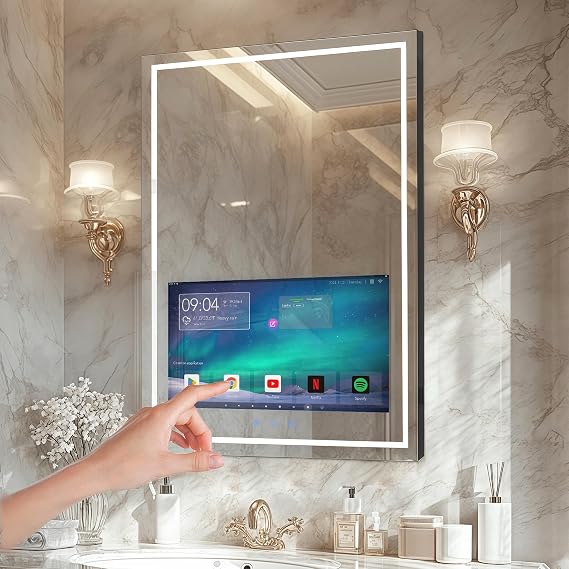 24x32 Inch LED Smart Bathroom Mirror with 21.5" Hidden Touchscreen System