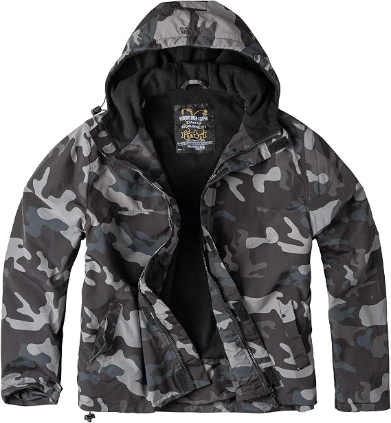 Surplus Windbreaker Jacket with Zipper Black Camo