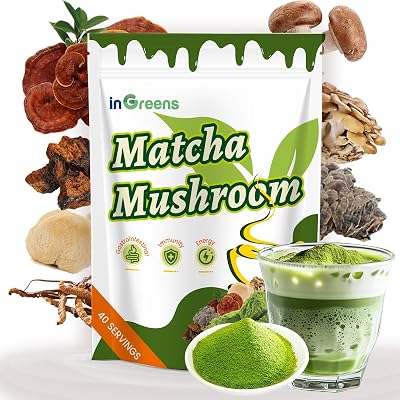 200g Mushroom Matcha - Super Premium Blend, Matcha Mushroom Powder with MCT, Reishi & Lions Mane for Immune Strengthen, Focus & Energy 100% Natural, Gluten-FreeIncluding Spoon