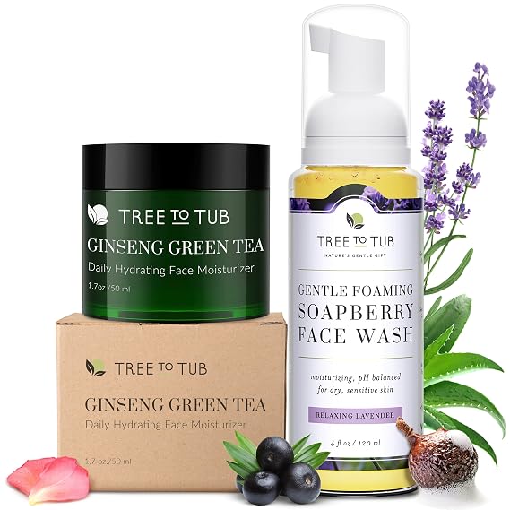 Tree To Tub Hydrating Face Moisturizer for Dry and Sensitive Skin & Sensitive Skin Face Wash for Dry Skin - Hyaluronic Acid Facial Moisturizer & Moisturizing Gentle Face Cleanser for Women & Men