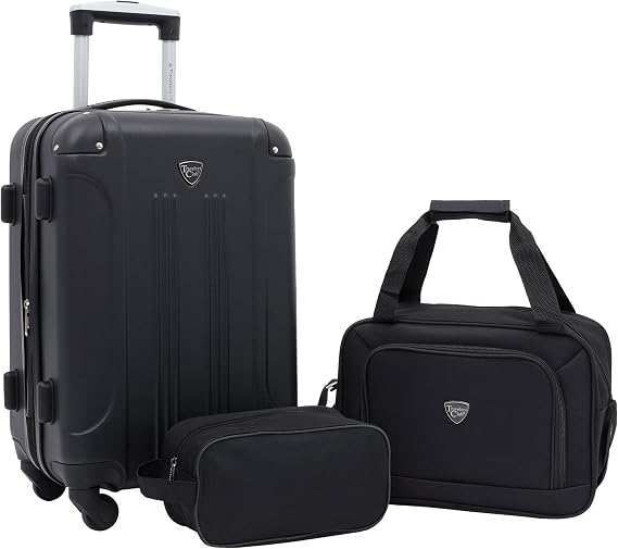 Travelers Club Chicago Hardside Expandable Spinner Luggage, Black, 3 Piece Set