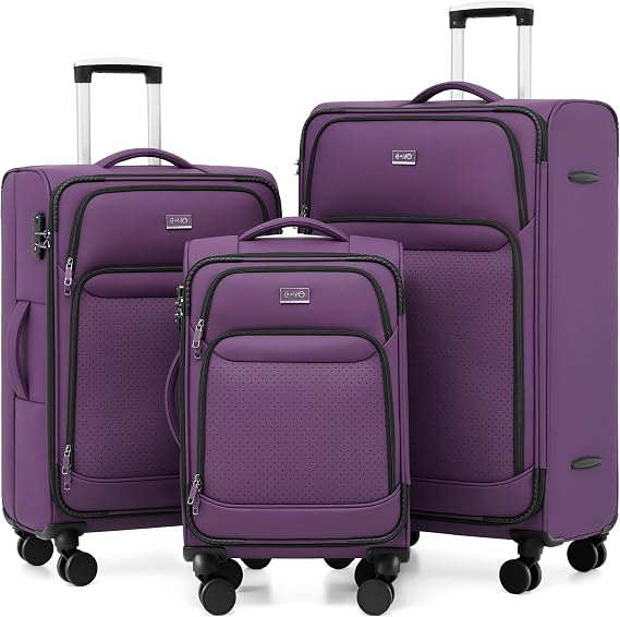 Coolife Upgraded Softside Luggage, TSA Lock, Spinner, 3-Piece 1800D Set