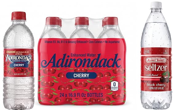 Adirondack Enhanced Water Cherry Fruit Flavored Beverage 16.9 fl oz (Pack of 24) | Sugar Free Sparkling Water, Zero Calorie, Vitamin Enriched Drink & Black Cherry Seltzer 33.8 fl oz