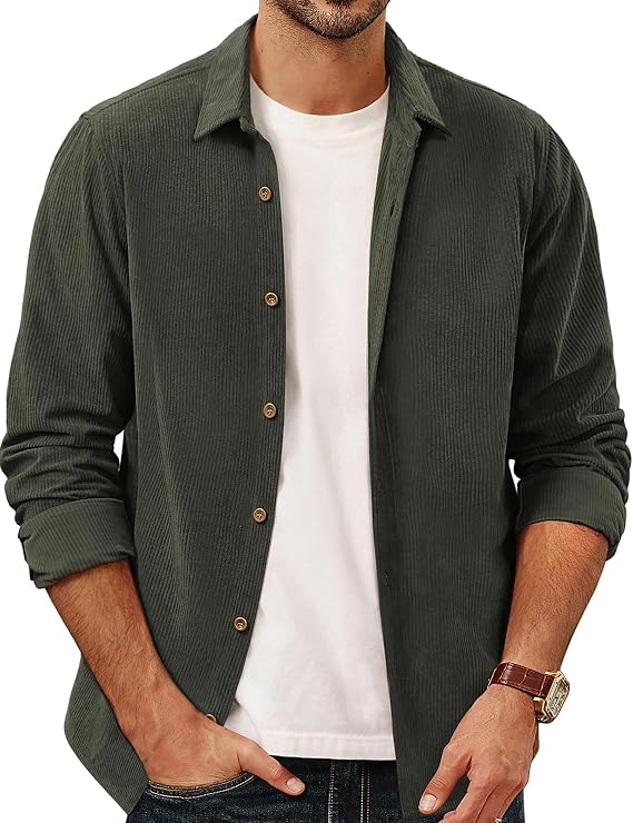 PJ PAUL JONES Men's Button Down Shirt Long Sleeve Corduroy Untucked Shirts
