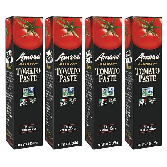 Amore Double Concentrated Tomato Paste, Made in Italy, 4.5 oz, 4 Pack