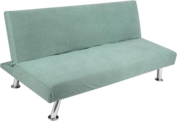 Trintion Sofa Bed Cover Armless 2/3 Seater Elastic Sofa Cover Polyester Spandex Stretch Futon Slipcover Protector (Green, L)