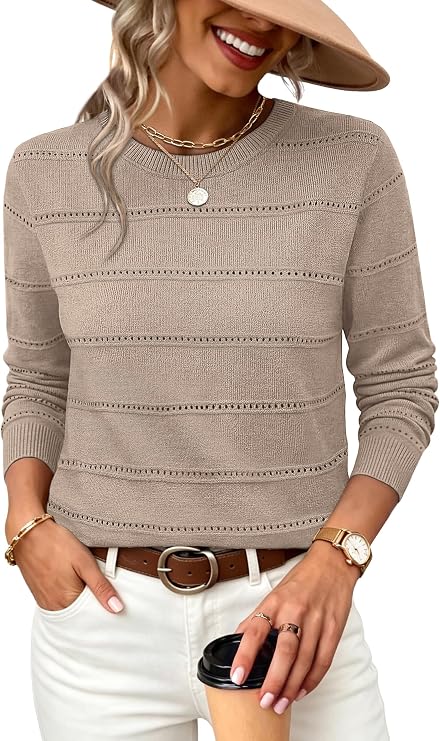 WIHOLL Fall Outfits for Women 2026 Hollow Out Knit Sweater Fashion Clothing