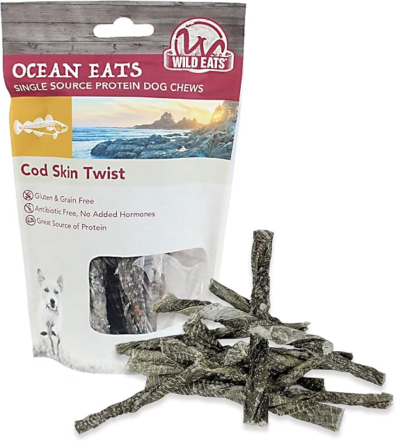 Wild Eats Cod Skin Twists 2 oz Bag, Single Ingredient Dog and Cat Treats