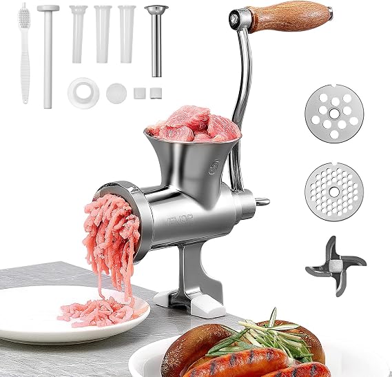 VEVOR Manual Meat Grinder with Hand Crank Sausage Filler Made of 304 Stainless Steel with Table Clamp Meat Grinder with 2 Cutting Plates (4.5/8 mm) & 4 Sausage Tubes Food Grinder for Kitchen Table