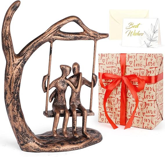 Kresecioo Anniversary Wedding Gifts for Couple/Her - Romantic Couple Statue in Love, Antique Bronze Metal Figurine Sweet Loving Together Iron Sculpture Decor, for Wife Husband Birthday Gifts