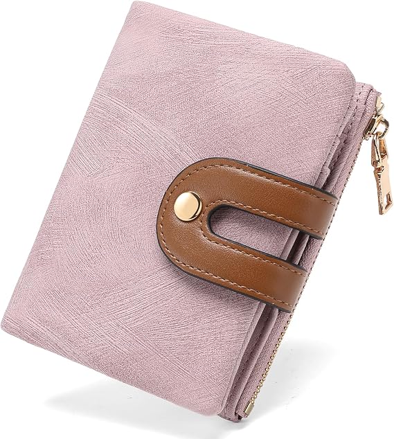 RNIEGA Small Wallets for Women Leather Bifold RFID Blocking Card Holder Compact Wallet Women with Zipper Coin Pocket