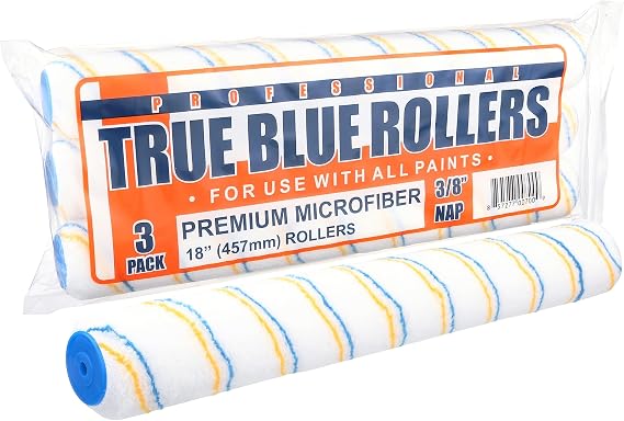 True Blue 18" Professional Paint Roller Covers, 18Inch, Best for All Types of Painting Surfaces, Refill Bulk Pack (3, 3/8" Nap)