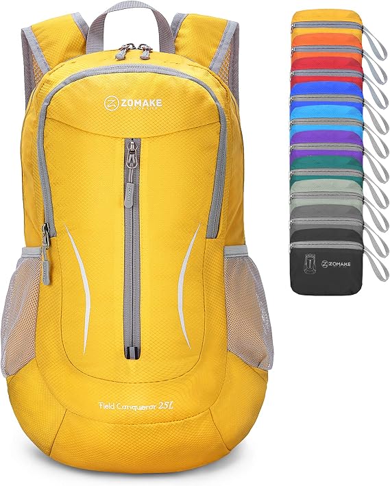 Zomake Ultra Lightweight Packable Backpack 25L Small Waterproof Hiking Daypack Foldable Travel Backpack for Men Women Outdoors yellow