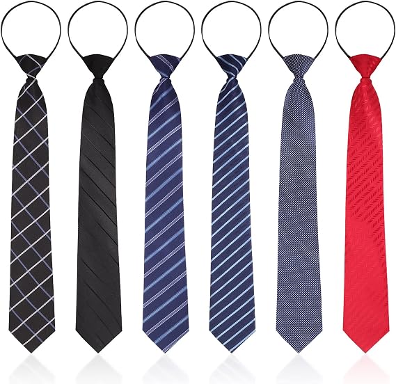Geyoga 6 Pcs Zipper Ties for Boys Pre Tied Necktie Silky