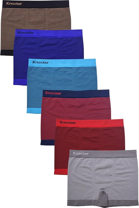 Knocker Men's Seamless Boxer Brief Stretchable Underwear 6 pcs, Assorted Colors