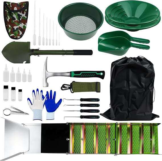 MACIFECI Gold Panning Kit with 50" Gold Sluice Box for Gold Mining, Gold Mining Tools Include Gold Pan, Gold Classifier, Gold Prospecting Equipment