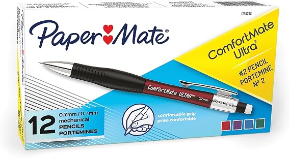 Paper Mate Comfort Mate Ultra Mechanical Pencils, 0.7mm HB #2 Lead, 12 Count - School Supplies, Note-Taking, Comfortable Grip