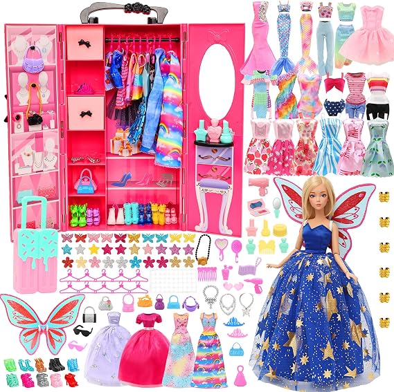 Miunana 101 Doll Clothes Wardrobe Closet Set for 11.5 Inch Dolls, Girl Gift