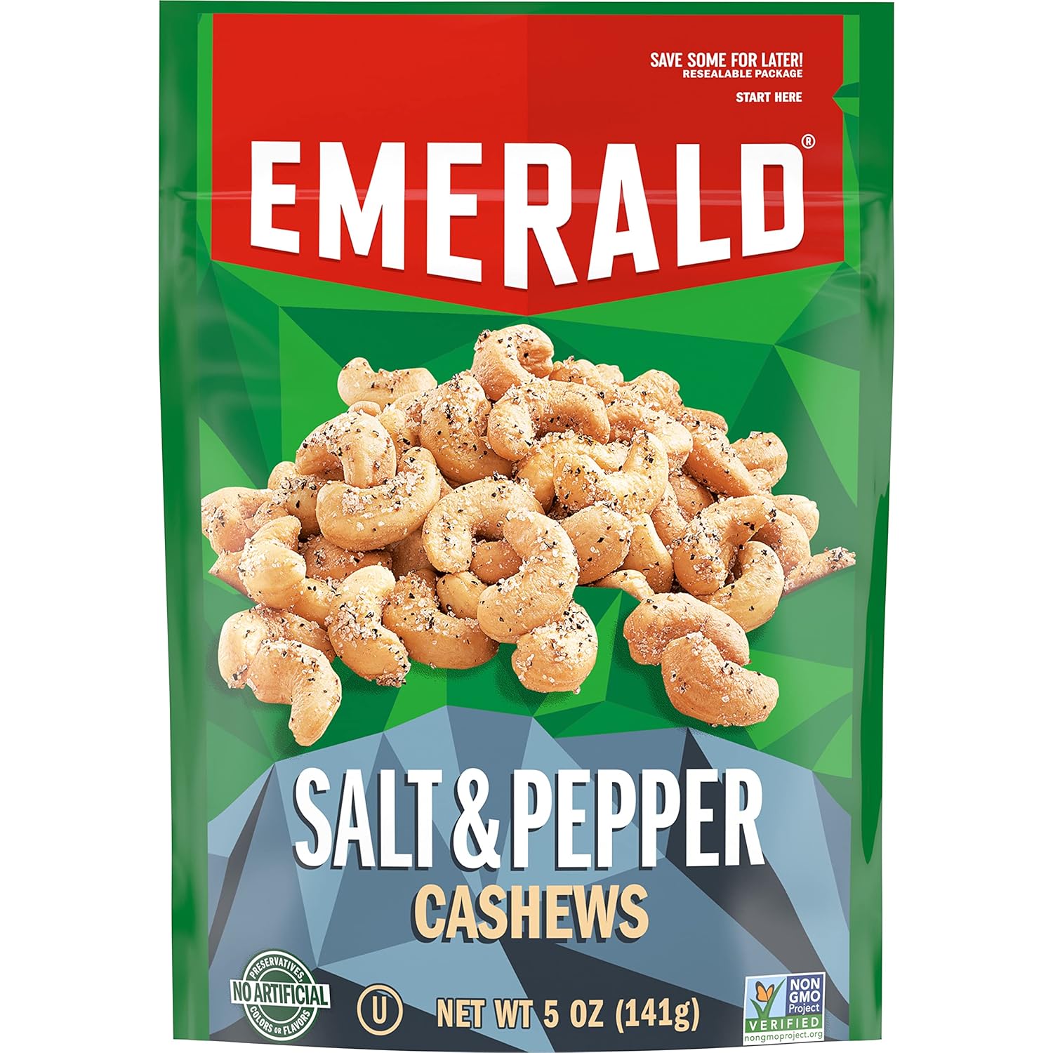 Emerald Nuts Dill Pickle Seasoned Cashews (1-Pack), 5oz Resealable Bag, Non-GMO, Contains No Artificial Preservatives, Flavors or Synthetic Colors