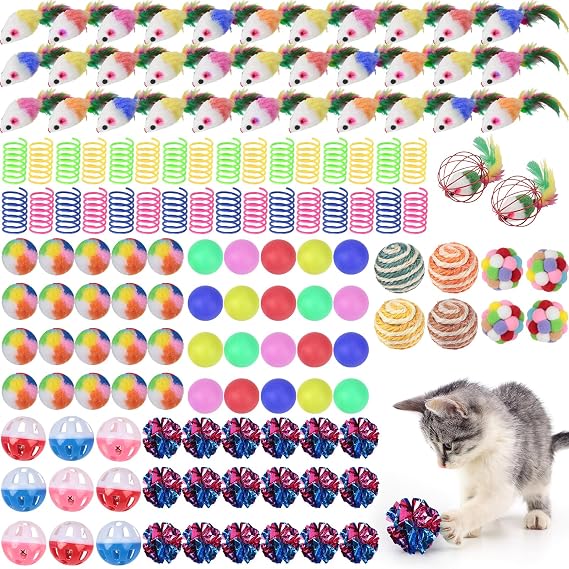 Shappy 150 Pcs Cat Toys Bulk Pack for Indoor Cats, Mice Balls,Classic