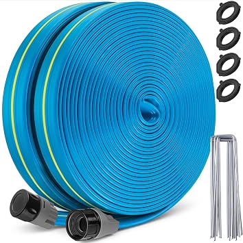 Winisok Upgrade Flat Sprinkler Soaker Hose for Garden 25FT, Heavy Duty 3-Tube Lawn Irrigation Hose with Landscape Stakes, No-Kink Flexible Watering Hose for Yard, Plants