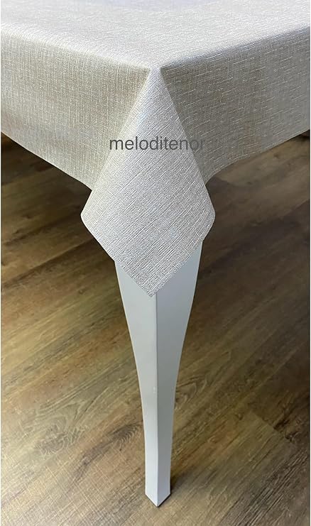 Kalın elyaf Astarlı kaymaz kumaş görünümlü pvc muşamba masa örtüsü silinebilir Bej 100 x 140