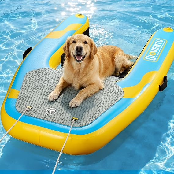 Inflatable Dog Pool Ramp for Dogs Up to 220LBS, Large Dog Water Ramp for Boat, Dock, Lake, Safe & Easy Water Access Pet Floating Platform, Non-Slip EVA, Premium Military Grade, Kayak-Style, 62.2"x39"