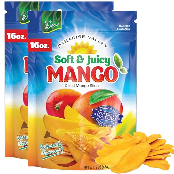 Paradise Valley Dried Mango Slices Low Sugar Gluten Free 16 oz 2 Pack