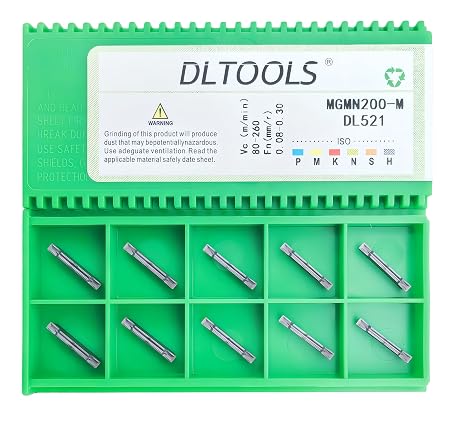 DLTOOLS Industrial MGMN200 PVD Coated(Black&Grey) CNC Grooving Carbide Inserts Cutting Tools for Steel,10pcs
