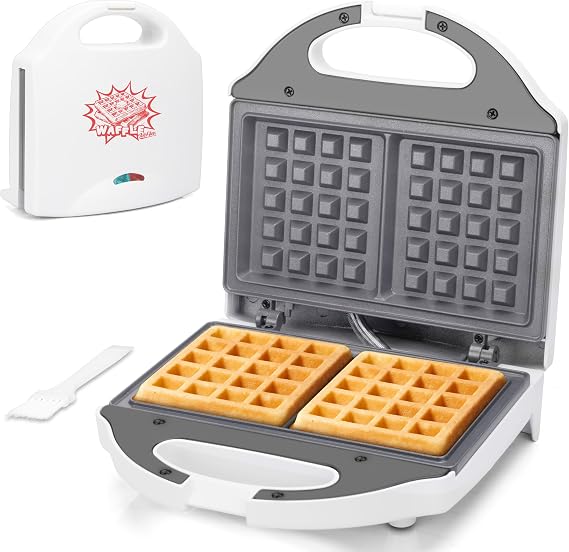 AshGlen Double Mini Waffle Maker, Ceramic Belgian Waffle Iron, White