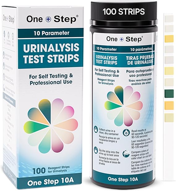 One Step 10A Urine Test Strips, 100 Strip Tub, 10 in 1 Parameters, Testing Strips for use by Men & Women, UTI Infection, Urinalysis pH, Nitrite, Leukocytes and More, Easy Read Results