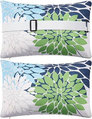 Juexica 2 Pack Lounge Chaise Pillow with Strap 16 x 11 Inches Waterproof Outdoor Beach Chair Pillow Adjustable Elastic Band for Hammock Lumbar Recliner Pillows for Beach Office ChairFloral Style