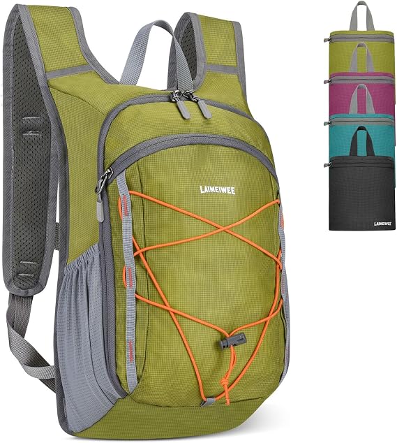 Wanderrucksack Klein 13L Faltbarer Rucksack Damen Herren Tagesrucksack Daypack Ultraleicht Trekkingrucksack Reiserucksack Packable Hiking Backpack für Outdoor Wandern Reisen Grün