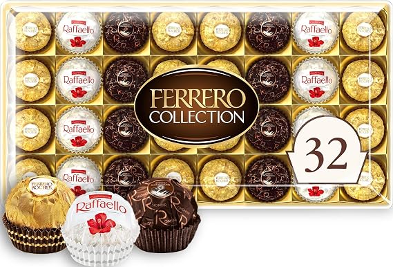 Ferrero Collection Premium Chocolate Candy Assortment of Hazelnut, Dark Chocolate and Coconut, 32 Count Holiday Gift Box, 12.7 oz