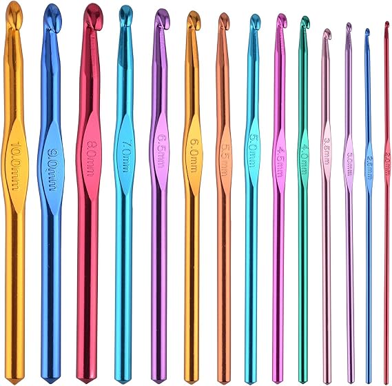 BCMRUN 14 pcs Multicolor Aluminum Crochet Hooks Knitting Needles Craft Yarn 2-10mm ...