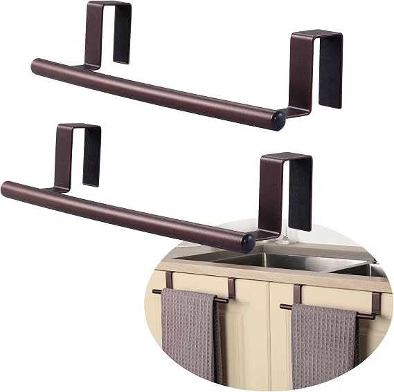 KES Over The Cabinet Towel Holder Fit 1" Thick, Kitchen Towel Holder, Brown