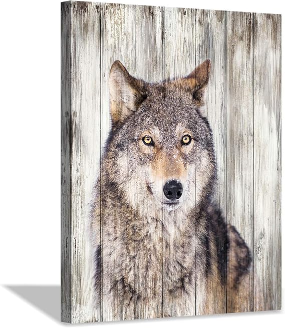 Hardy Gallery Gray Wolf Canvas Wall Art Rustic Wildlife Decor 24x18 Inch